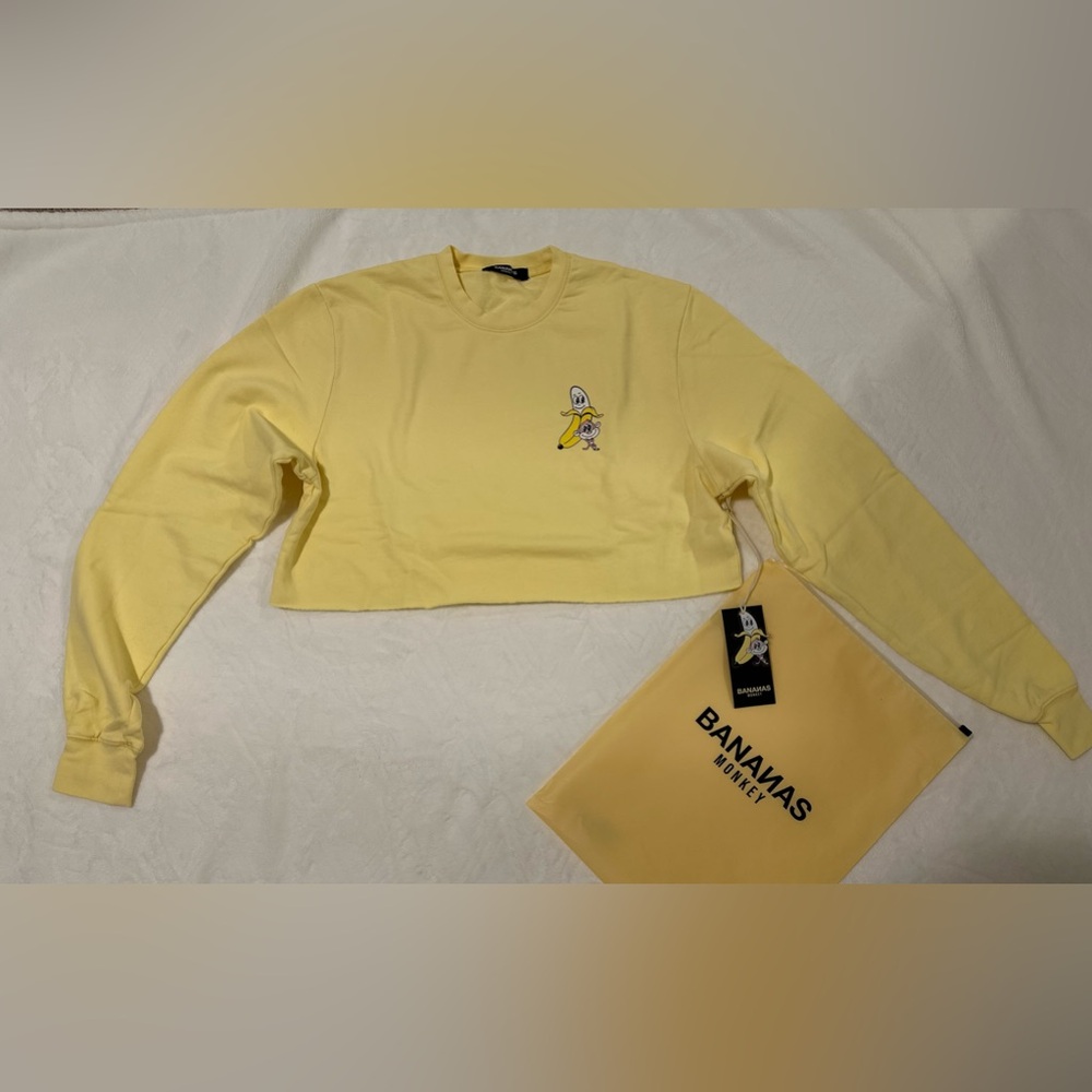 NWT Bananas Monkey Cropped Yellow Homies Crewneck - Size S/M